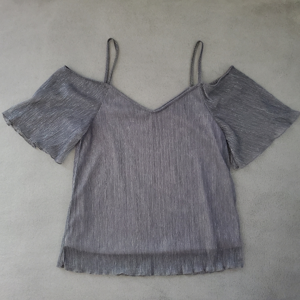 Silver Cut Out Shoulder Blouse